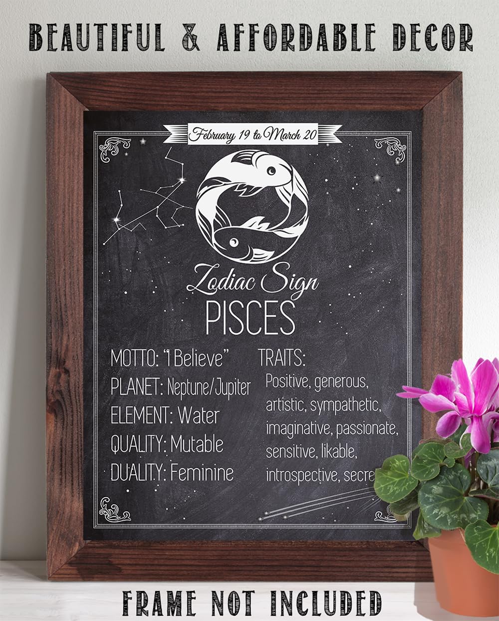 Astrology Posters - Zodiac Sign Pisces, The Fish -11x14 Unframed Art Print - Great Vintage Zodiac Poster, Astrology and Aptitude Vintage Home Wall Decor for Astrology Enthusiasts