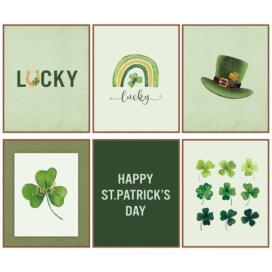 Geyee 6 Pcs St. Patrick's Day Boho Wall Art 8 x 10 In Canvas Pastel Aesthetic Wall Decor Unframed Bedroom Decor Pictures for Wall Holiday Poster Prints for Living Room (Shamrock)