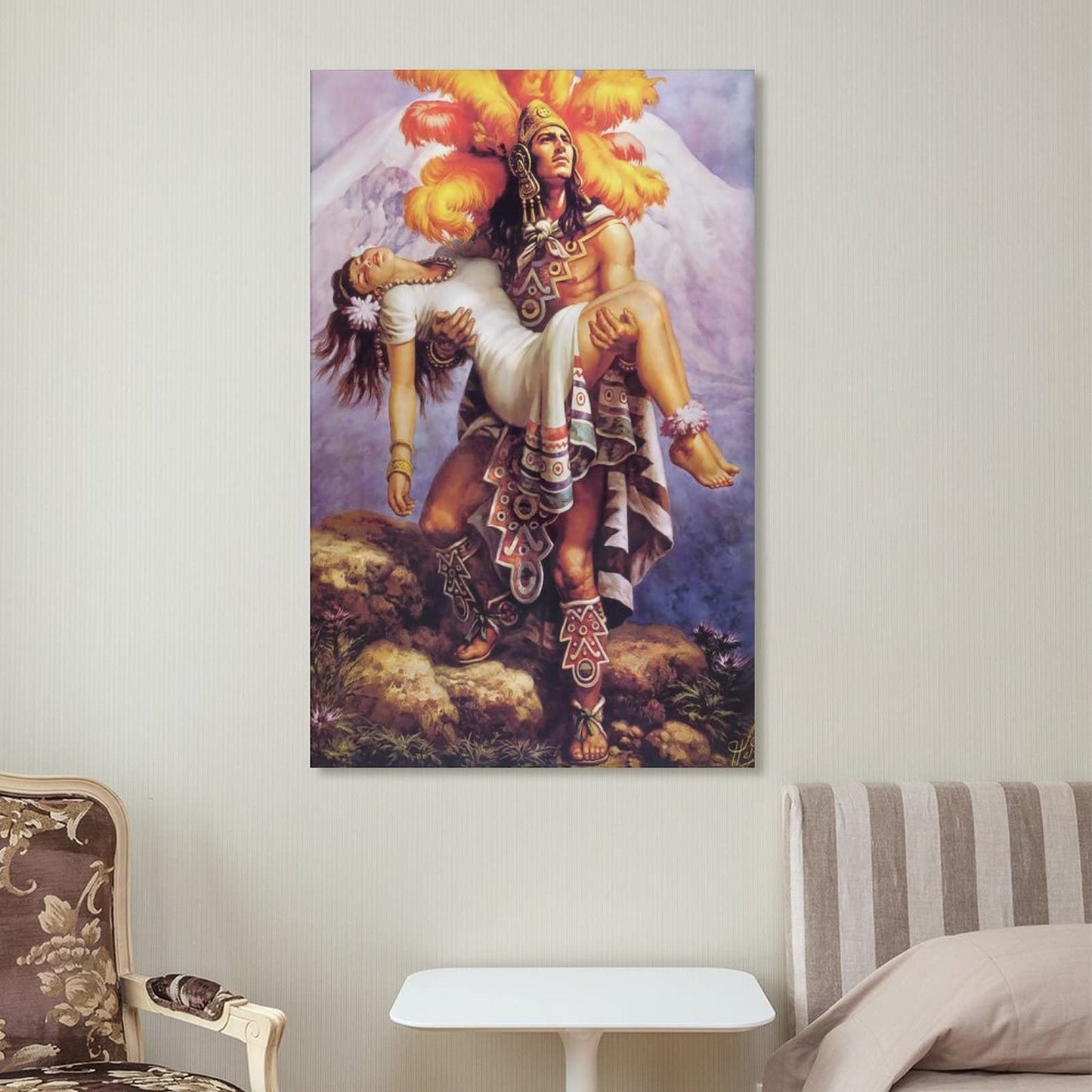 Aztec Warrior and Princess Poster Mexican Folk Mythology Canvas Wall Art Decorative Painting Living Room Decor Posters Bedroom Prints 08x12inch(20x30cm), Unframed