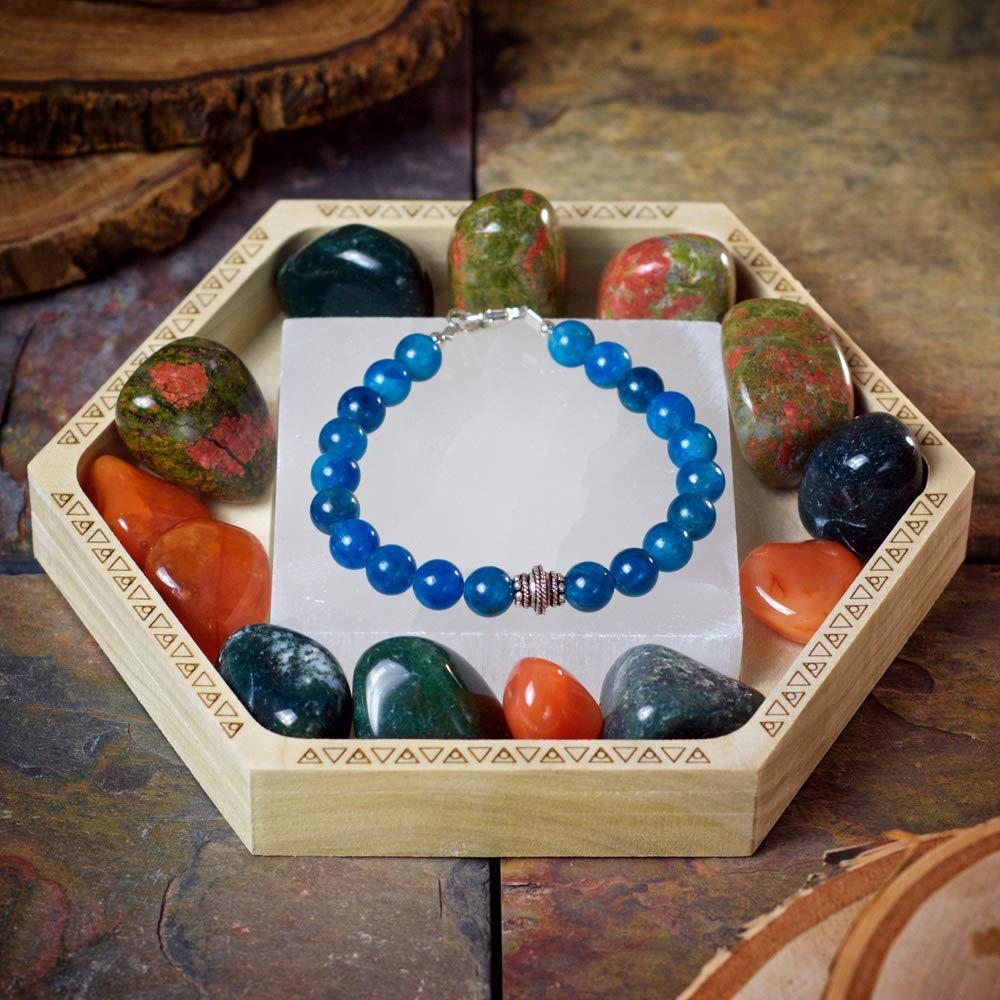 Handmade Selenite Square Crystal Charging Tray made from Natural Poplar Wood