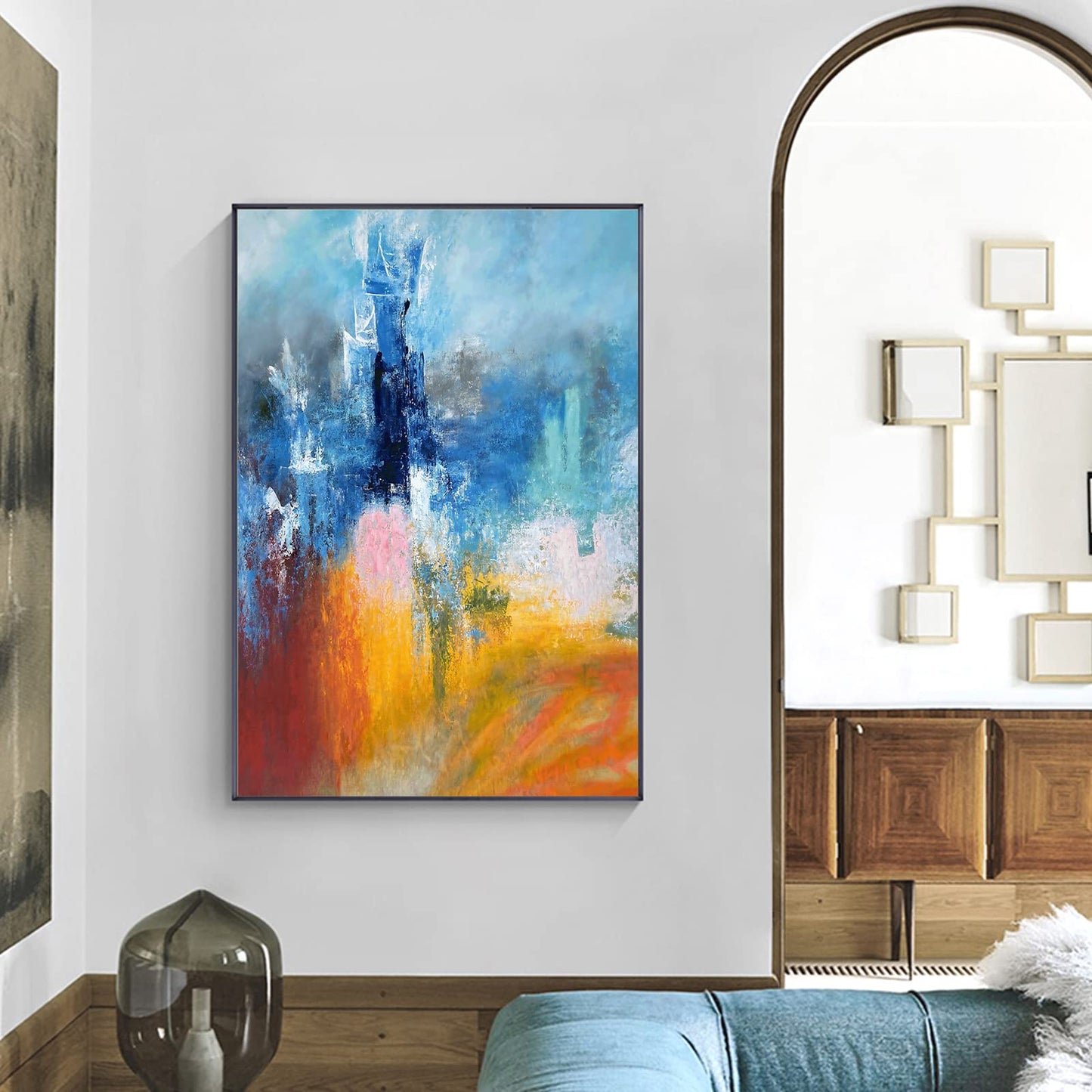 Abstract Blue Yellow Wall Art Dark Blue Art Prints Yellow and Blue Wall Paintings Modern Navy Blue Art Orange Yellow Posters Blue Watercolor Picture Navy Blue Modern Canvas Wall Art 16x24inch Unframed