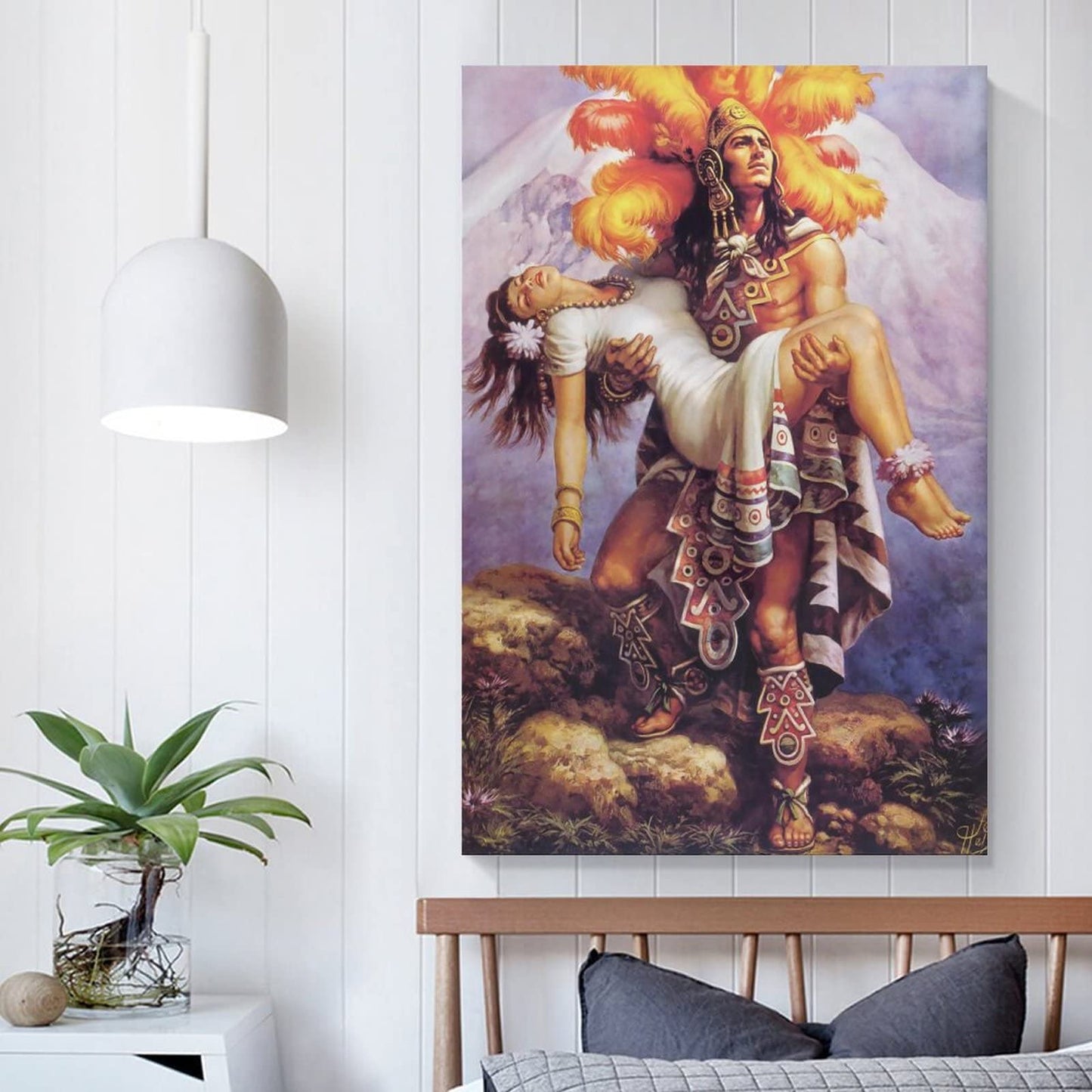 Aztec Warrior and Princess Poster Mexican Folk Mythology Canvas Wall Art Decorative Painting Living Room Decor Posters Bedroom Prints 08x12inch(20x30cm), Unframed