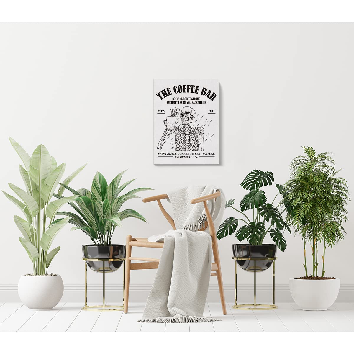 the Coffee Bar Framed Canvas Picture Coffee Wall Art, Skeleton Coffee Print Paintings Poster "12 x 15", Perfect Wall Decor for Coffee Bar Kitchen Gift