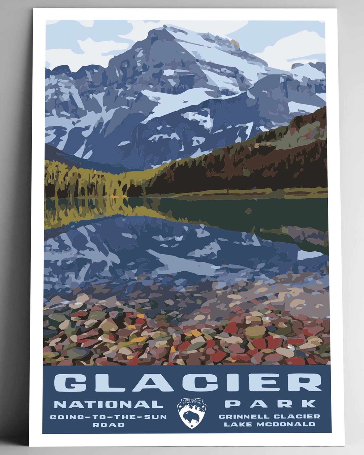 Glacier National Park Vintage-Style Travel Poster - 8x10-12x18-18x24-24x36 / 4x6 Postcard WPA Style Montana USA Art Print Colorful Rocks (4x6 Inch Postcard)