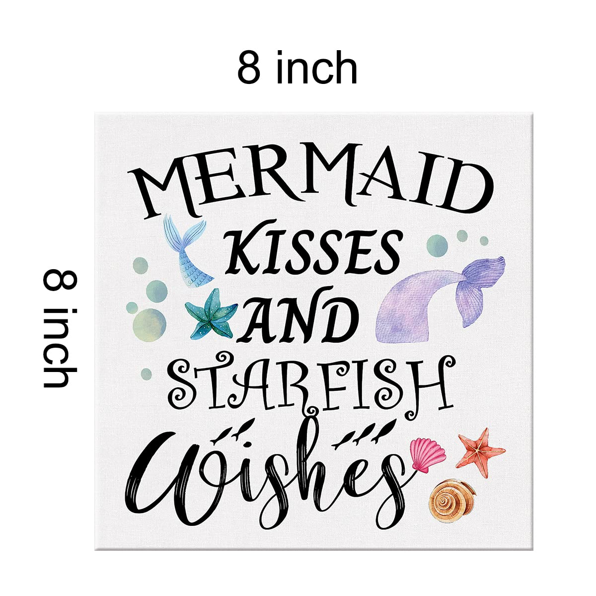 Country Beach Mermaid Canvas Prints Wall Art Decor Beach Poster Painting Framed Artwork Summer Signs Home Shelf Desk Wall Decoration 8 x 8 Inch