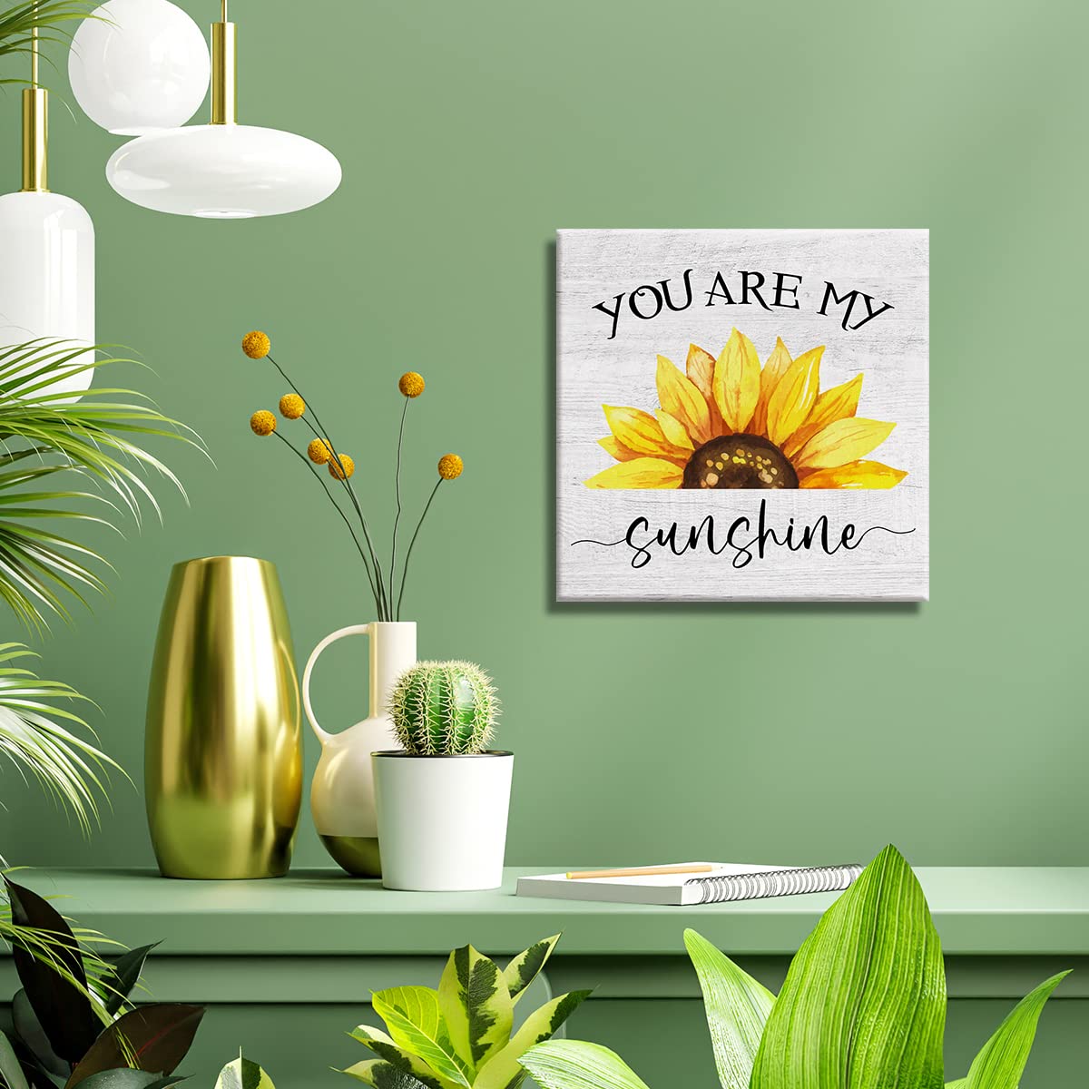 Country Sunflower Canvas Prints Wall Art Decor Desk Sign You are My Sunshine Sunflower Quote Poster Painting Framed Artwork 8 x 8 Inch Home Office Shelf Wall Decoration