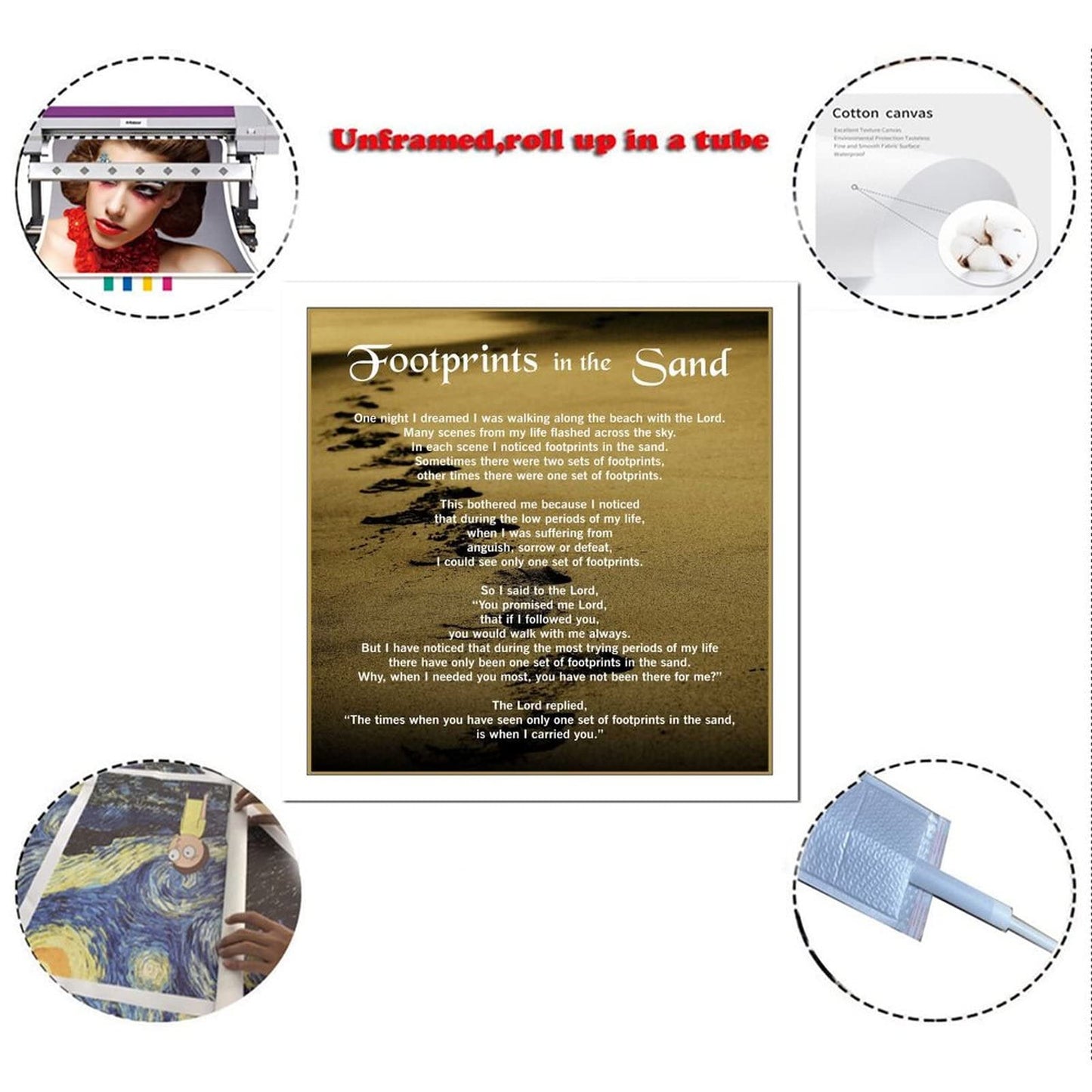 QFART Print Art Footprints in The Sand Inspirational Poem Art Print Posters HD Canvas Print Posters Modern Home Decor Wall Art Canvas UnFramed,12x12inch(30x30cm)