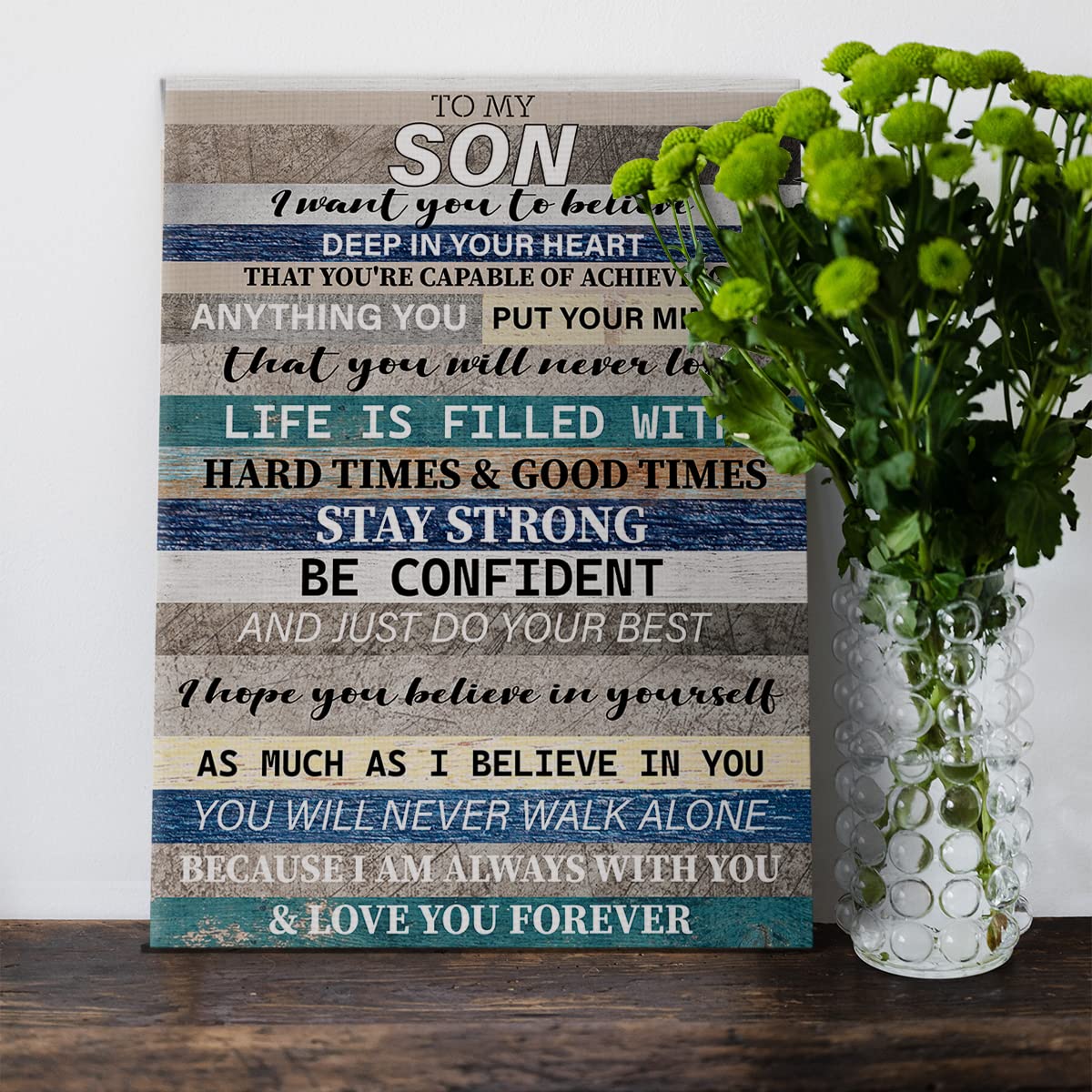 Rustic to My Son Print Canvas Poster Painting for Home Wall Art Decoration 11.5 x 15 inch (Framed)