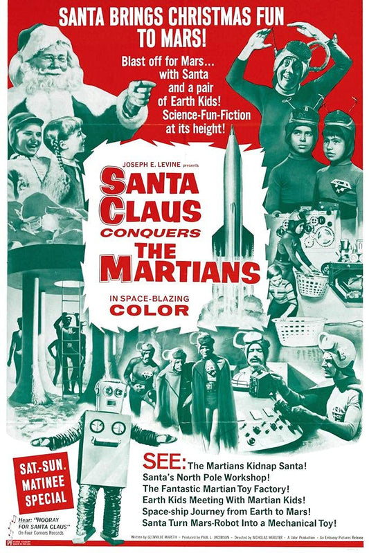 Santa Claus Conquers the Martians Funny Retro Vintage Christmas Movie Poster Science Fiction Merchandise Cult Classic Film Weird Christmas Decorations Thick Paper Sign Print Picture 8x12