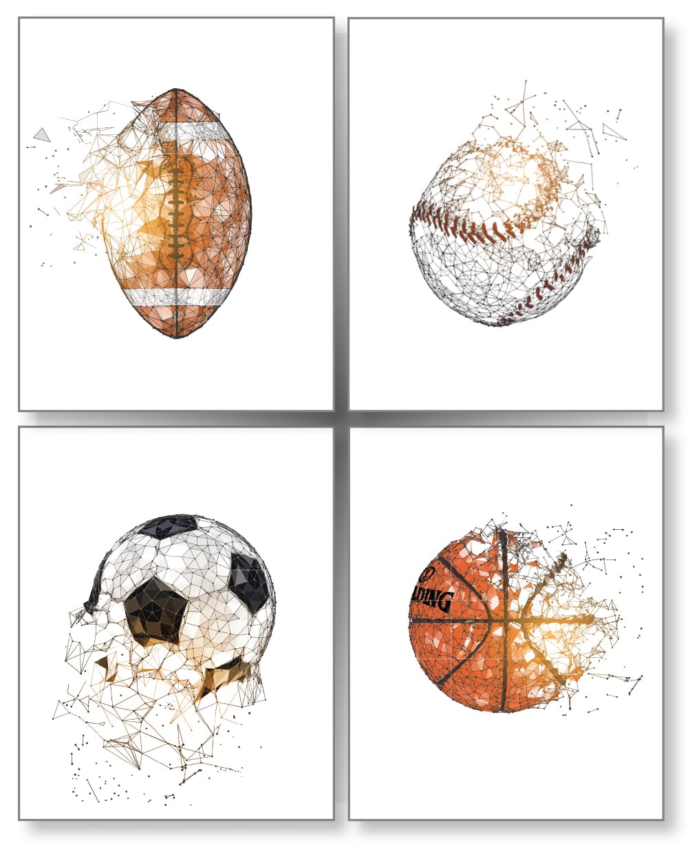 Confetti Fox Football Baseball Soccer Basketball, Kids Bedroom Bathroom Wall Posters, Toddler Nursery (8x10 Unframed Set of 4 Art Prints)