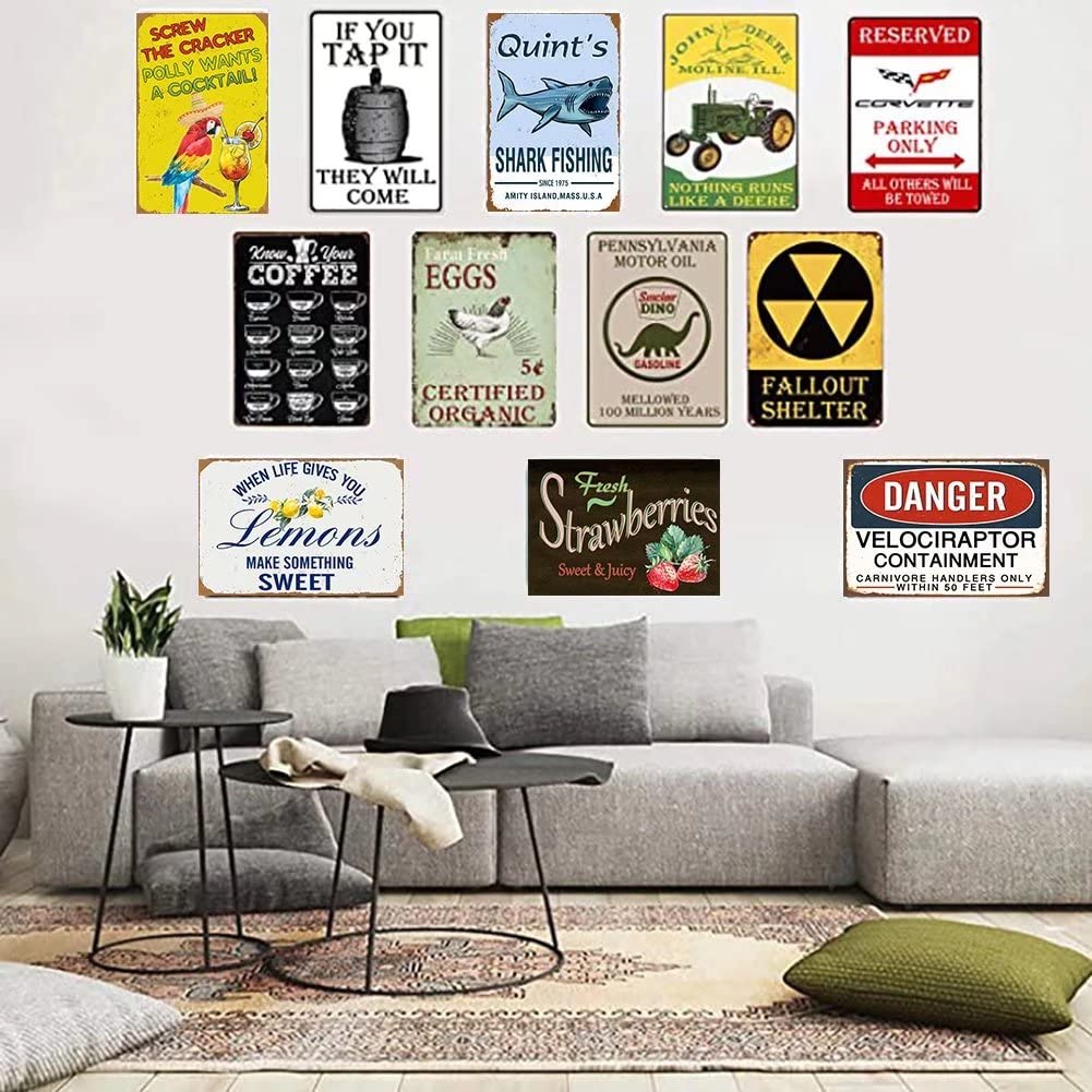 HERYNLRN Retro Tin Signs Vintage Style Fishing Art Prints Type of Fish Freshwater Game Fish Knowledge Chic Metal Poster Wall Decor Art Gift for Man Cave Boys Room Garage 8 X 12 in