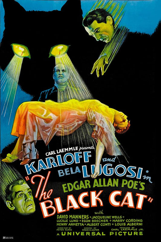 The Black Cat Boris Karloff Bela Lugosi Edgar Allen Poe Retro Vintage Horror Poster Horror Movie Merchandise Horror Decor Spooky Scary Halloween Decorations Cool Wall Decor Art Print Poster 12x18