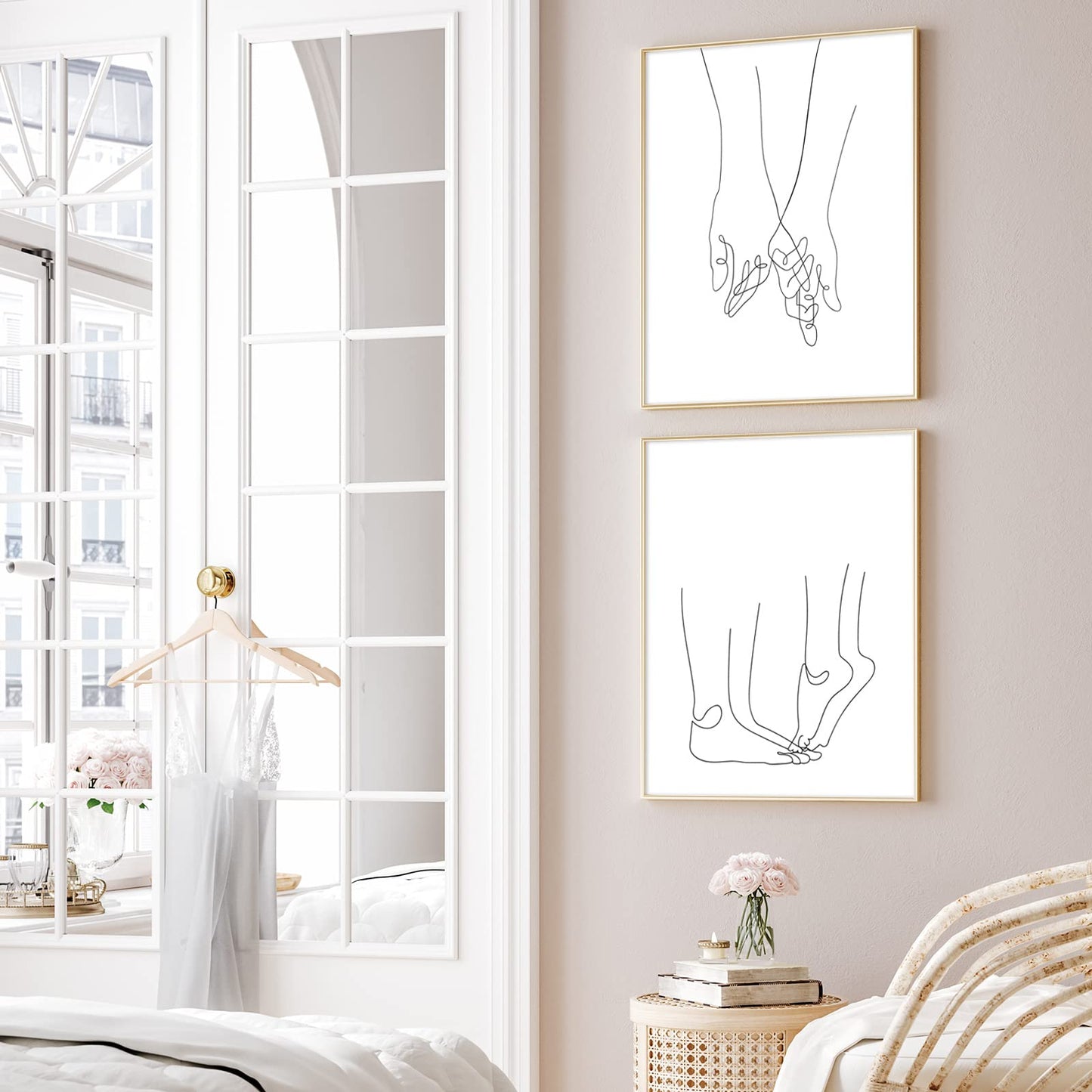 AnyDesign 6Pcs Valentine's Day Couple Line Wall Art Prints 8 x 10in Minimalist Room Decor Kiss Hands Lovers All of Me Loves All of You Poster for Anniversary Couple Gift Home Room Decor (NO FRAME)