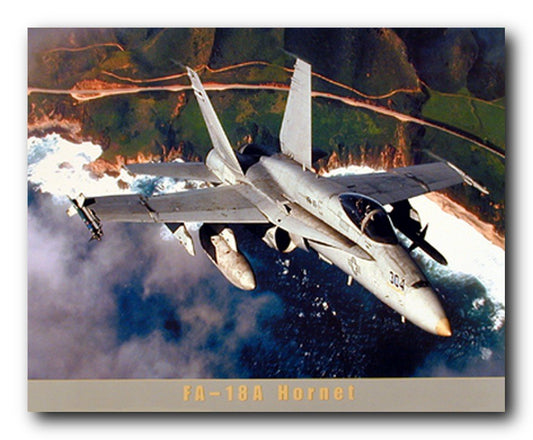 Military Aviation Wall Decor FA-18 Hornet Fighter Jet Over Coastline Art Print Poster (16x20)