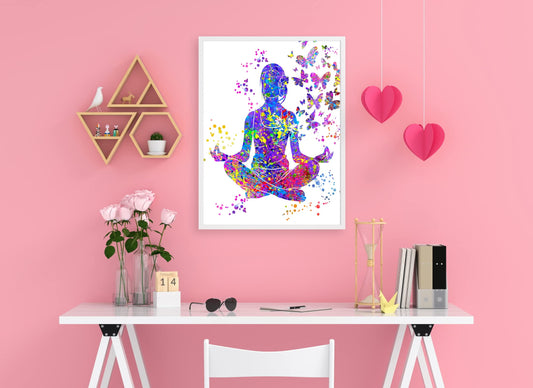 Yoga Studio Lotus Pose Watercolor - Female Yoga Namaste Kriya Yoga Asana Yoga Print Wall Art Poster Inspirational Art Wall Decor Home Decor