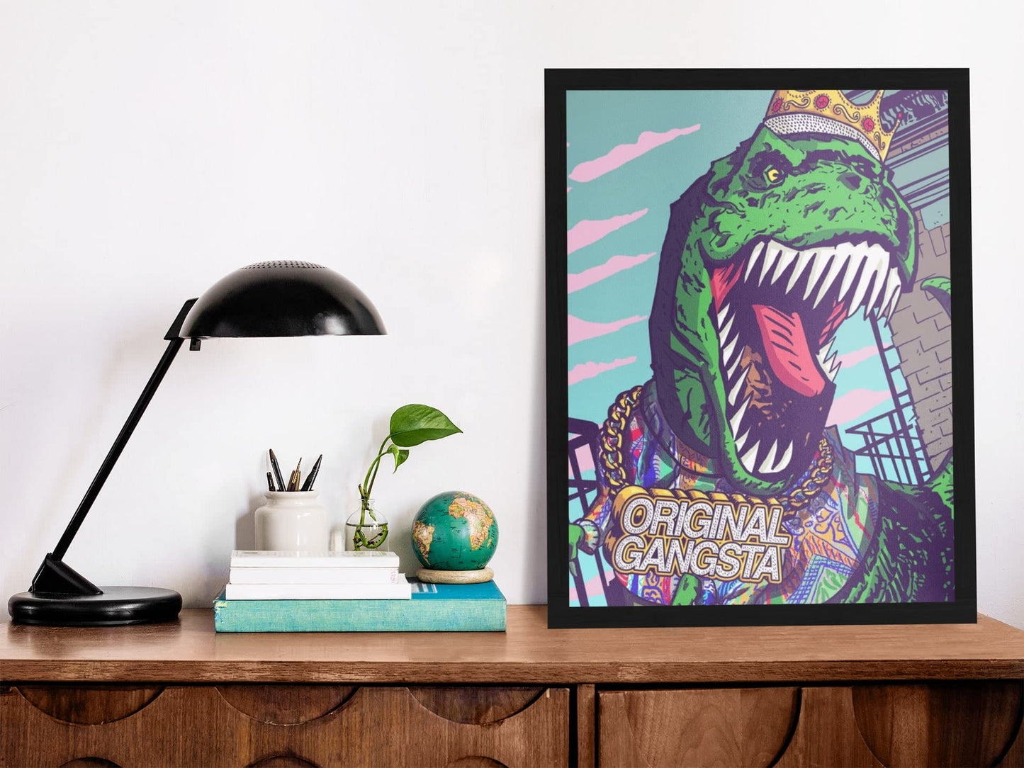 Dinosaur Poster T Rex Original Gangsta Dino for Kids Toddler Child Children Funny Cartoon Cute Picture Nursery Photograph Education Educational Classroom Cool Wall Decor Art Print Poster 12x18