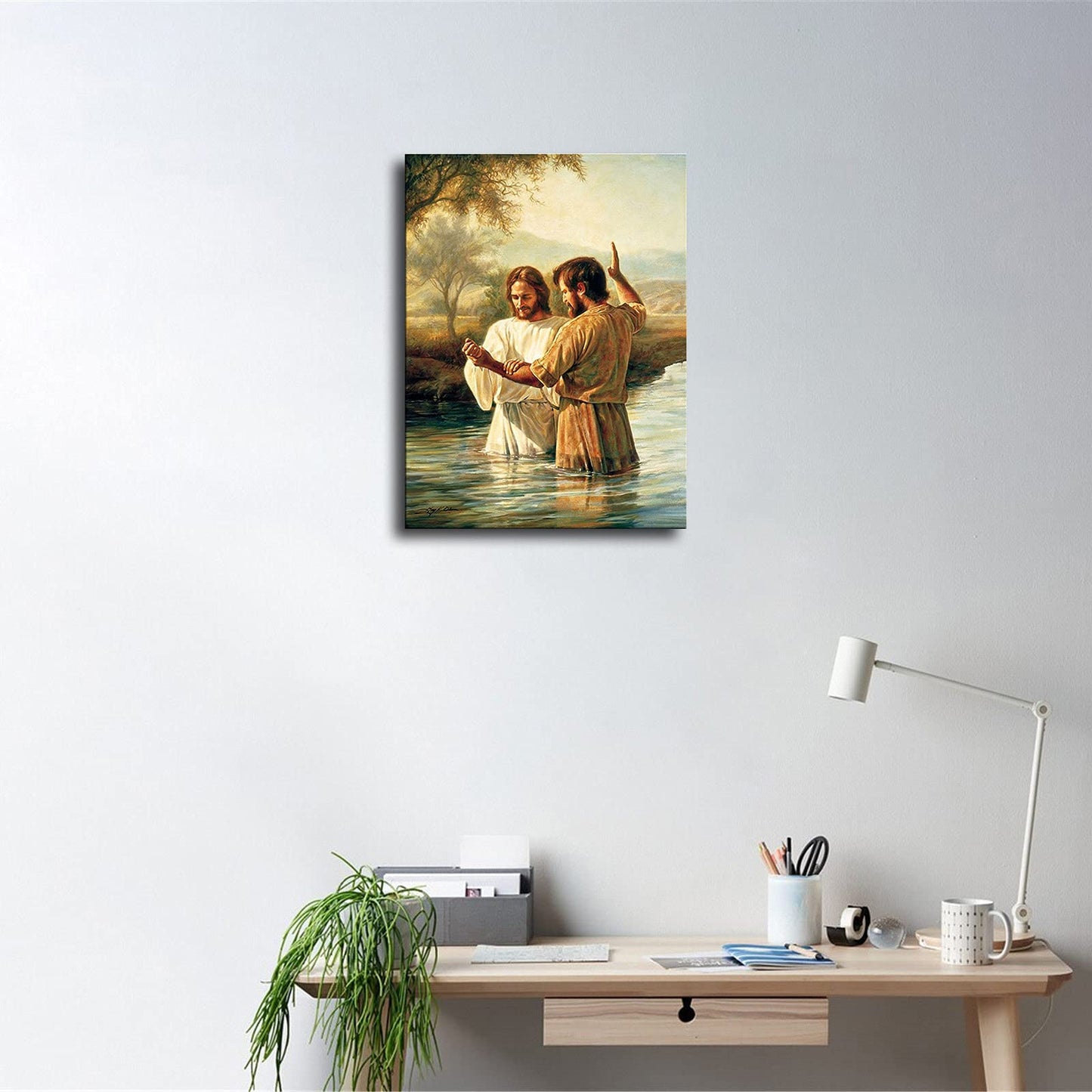 WRR Baptism of Jesus Christ Poster Picture Canvas Wall Art Print Christianity Jesus Home Room Decor (12x16inch-NoFramed,2)