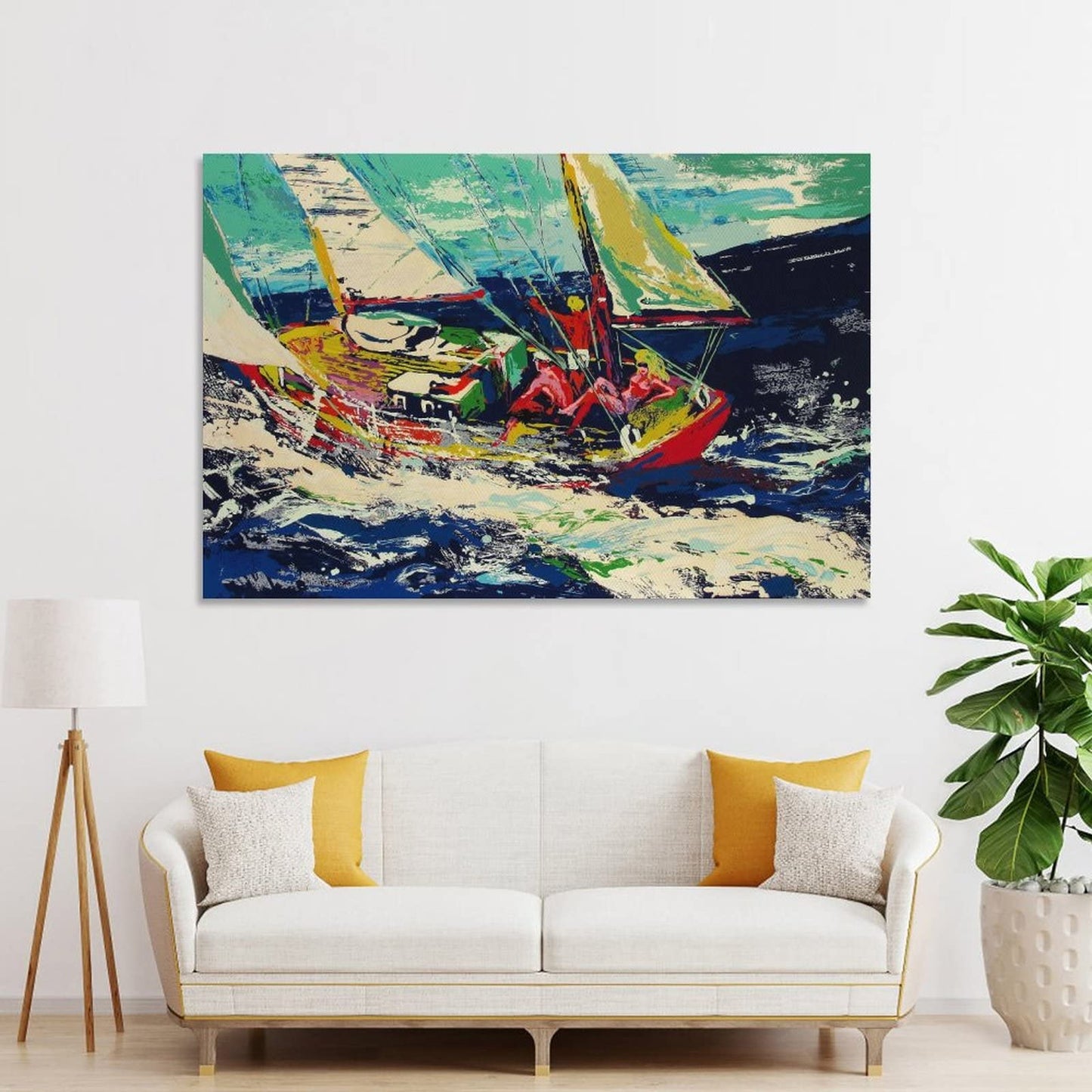 LeRoy Neiman, North Seas Sailingposters for Girls Room Wall Art for Bathroom Bedroom Decor Colorful Oil Painting Print on Canvas Picture Poster Wall Art Decoration Stretched And Framed Painting 16x24i