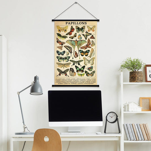 Geyee Vintage Poster Fungus Wall Art Prints Rustic Wall Hanging Illustrative Reference Chart Poster for Living Room Office Classroom Bedroom Decor Frame, 15.8 x 23.6 Inch (Butterfly)