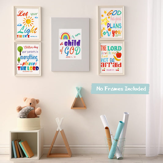 Set of 6 Rainbow Colorful Art Print Kids Inspirational Quote Canvas Posters 8 x 10 Inch Unframed Wall Art Scripture Rainbow Decor Bible Verses Wall Decor Positive Prints for Classroom Bedroom Girl Boy