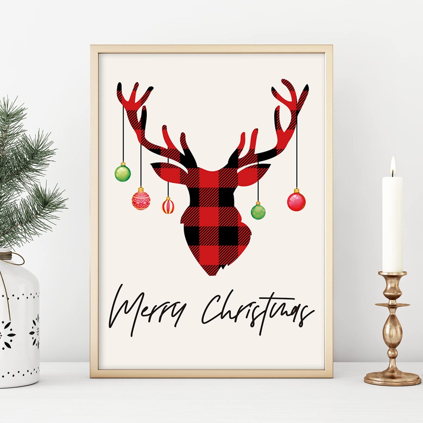 AnyDesign 6Pcs Christmas Wall Art Prints 8x10in Red Black Buffalo Plaid Art Poster Decor Farmhouse Xmas Tree Truck Reindeer Posters Room Decor for Gallery Living Room Bathroom Wall Decor(NO FRAME)