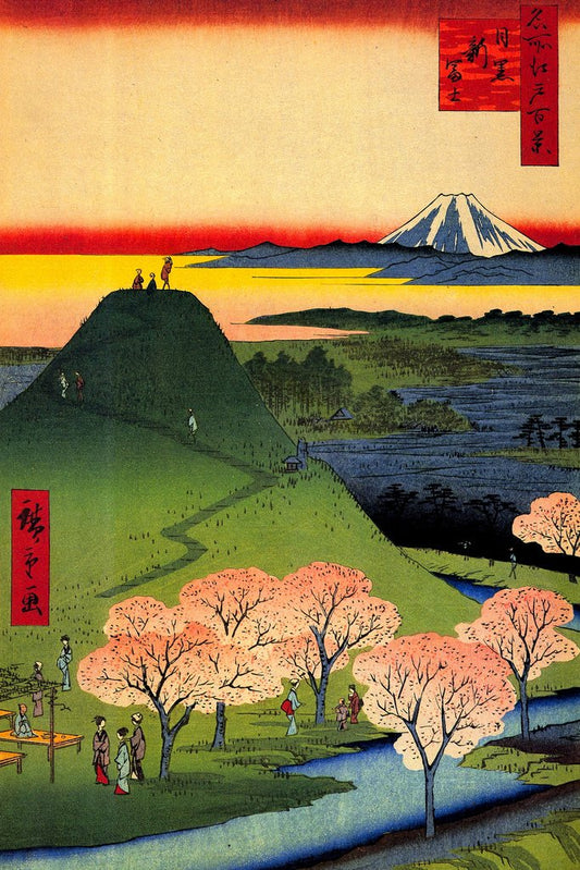 Utagawa Hiroshige New Fuji In Meguro Japanese Art Poster Traditional Japanese Wall Decor Hiroshige Woodblock Landscape Artwork Animal Nature Asian Print Decor Cool Wall Decor Art Print Poster 12x18