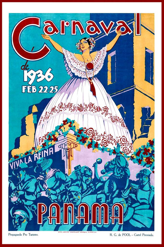 Carnaval Panama 1936 Carnival Festival Parade Celebration Vintage Illustration Travel Cool Wall Decor Art Print Poster 12x18