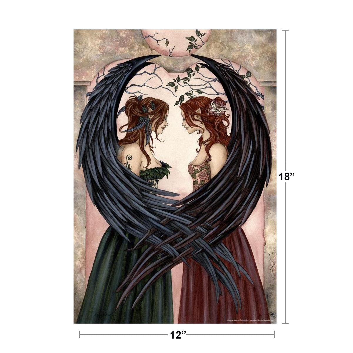 Sisters by Amy Brown Fairy Heart Wings Embrace Fantasy Poster Butterfly Elf Love Magical Cool Wall Decor Art Print Poster 12x18