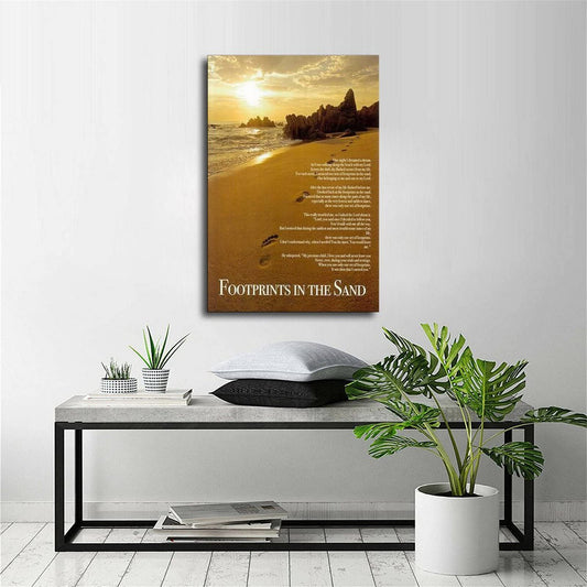 HXXI Picture Decor Footprints in The Sand Original Poem Posters HD Canvas Print Posters Modern Home Decor Wall Art Canvas UnFramed,08x12inch(20x30cm)
