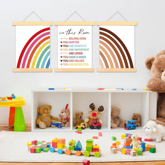 Whaline In this Room Sign Rainbow Poster Set Diversity Wall Art Boho Watercolor Canvas Painting Prints Inspirational Scroll Painting for Classroom Office Wall Decor, 3Pcs, 8 x 10