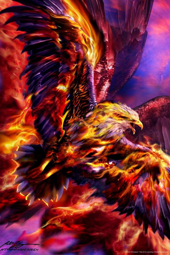 Phoenix Rising Eagle On Fire By Ruth Thompson Fantasy Poster Like Dragon Thick Paper Sign Print Picture 8x12