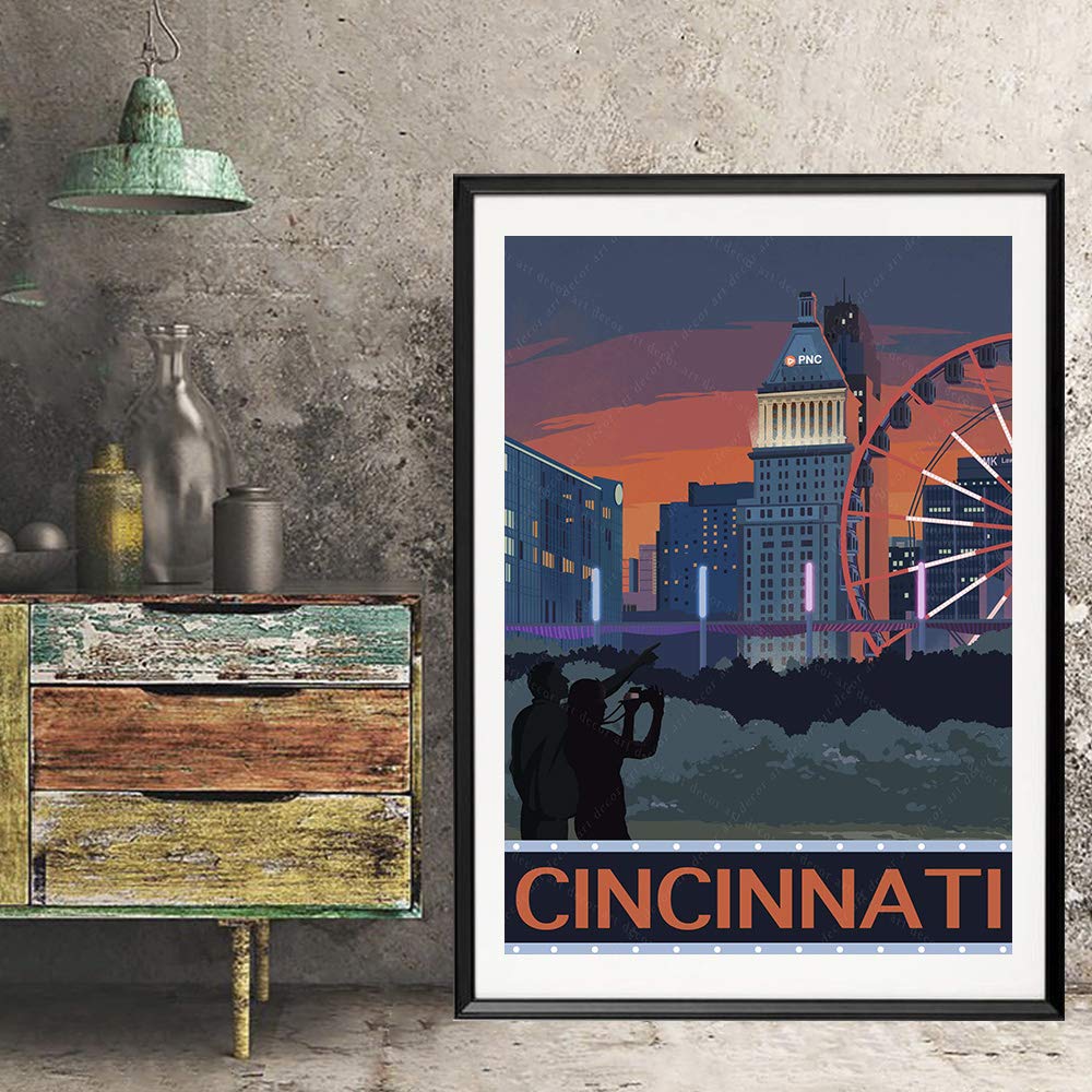 xtvin USA Cincinnati Ohio America Vintage Travel Poster Art Print Canvas Painting Home Decoration Gift (12X18 inch)