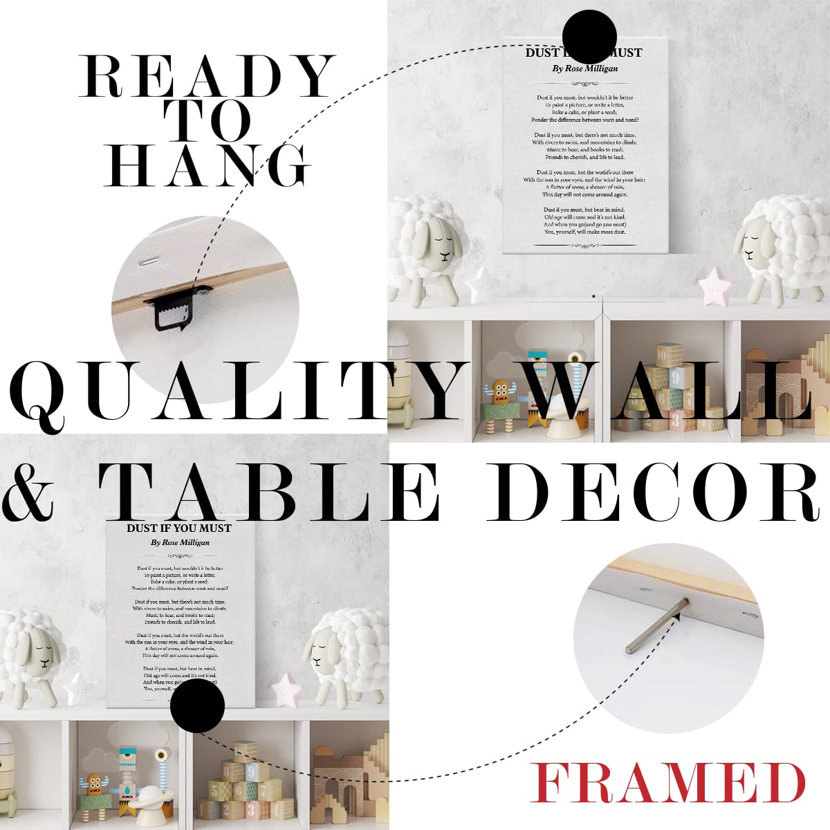 Motivational Dust If You Must poetry Canvas Wall Art Print Poster Painting Framed Modern Artwork for Home Parlour Office Decor 12 X 15 Inch