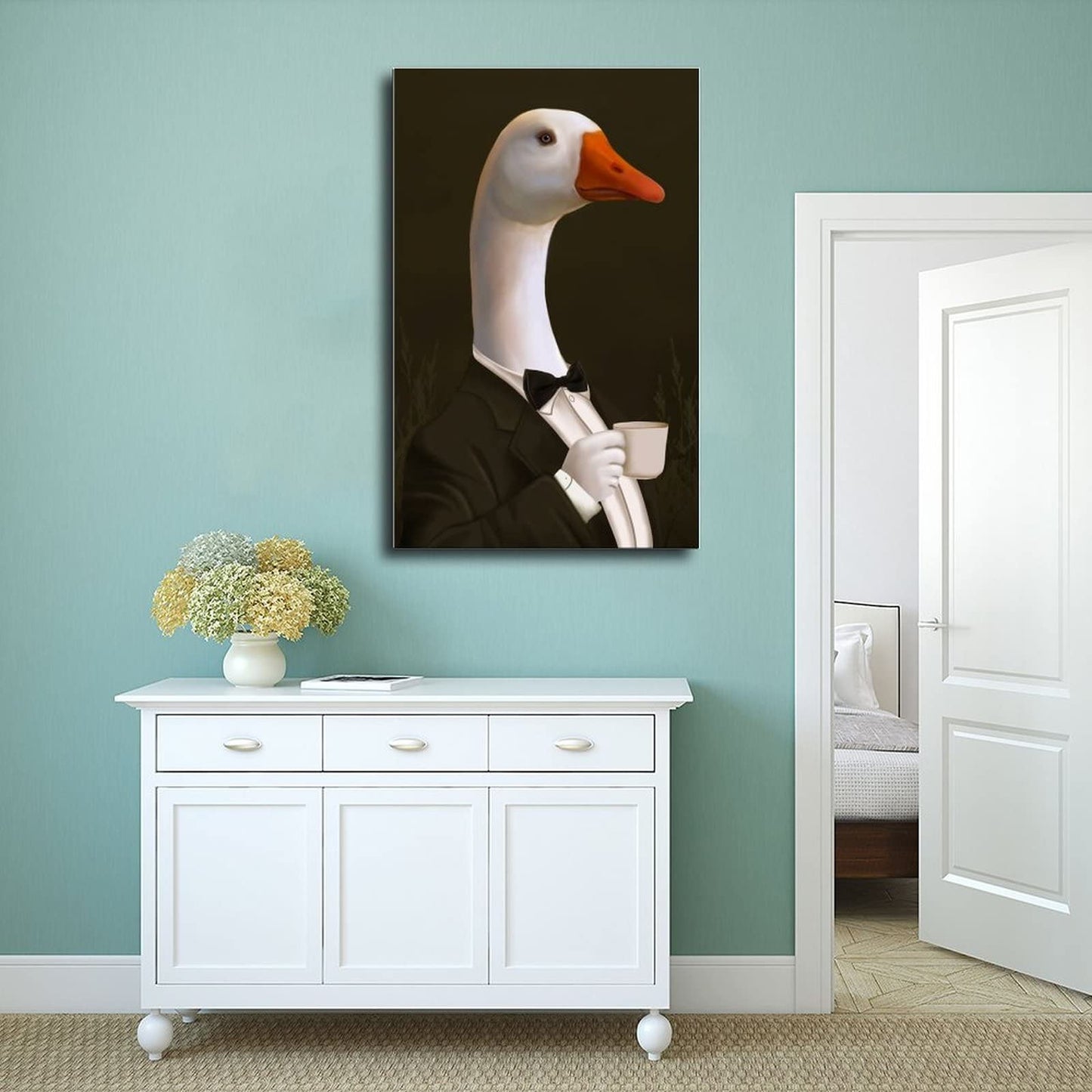 XZHFB-Elegant Gentleman Duck with Coffee-canvas-poster-painting Canvas Poster Wall Art Decor Print Picture Paintings for Living Room Bedroom Decoration Unframe-style 08x12inch(20x30cm)