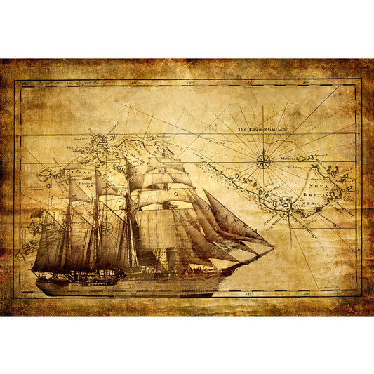 Meishe Art Old Sailing Ship Nautical Map Poster Print Wall Art Picture Home Canvas Decor (15.75" x 23.62")