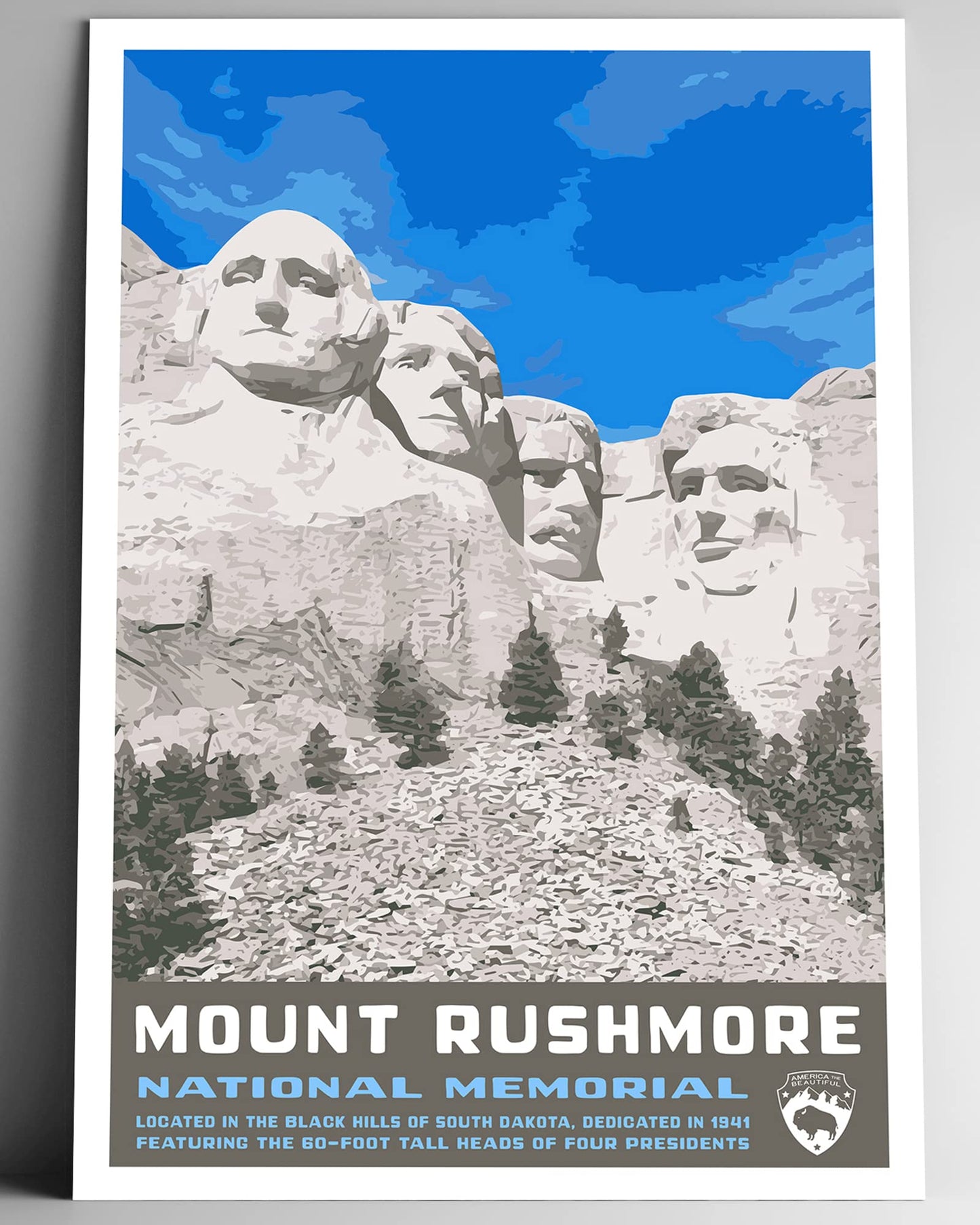 Mount Rushmore National Memorial Vintage-Style Travel Poster - 8x10-12x18-18x24-24x36 / 4x6 Postcard WPA Style Art Print South Dakota USA Black Hills (4x6 Inch Postcard)