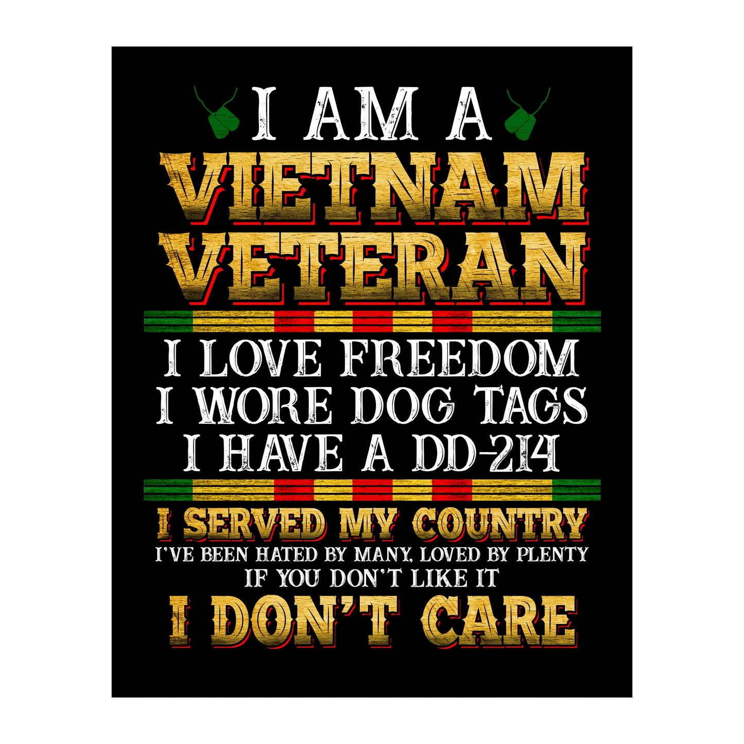 I'm a Vietnam Vet - American Veteran Wall Art Poster, This Patriotic Vietnam War Memorial Wall Art Print Is Ideal For a Home, Office Wall Decor, & Gift For Military Veterans Unframed - 8x10"