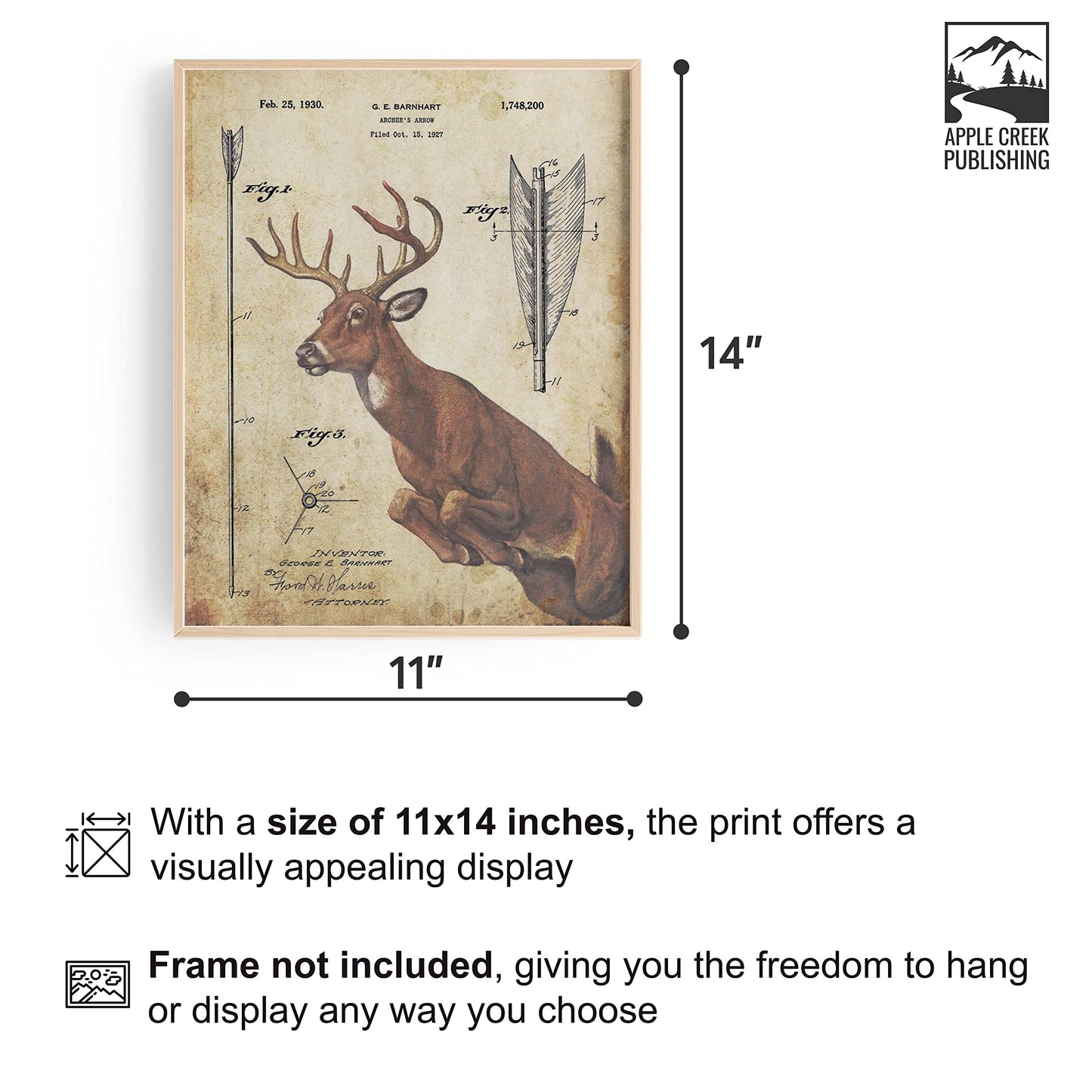 Apple Creek Whitetail Deer Bow Arrow Archery Hunting Patent Poster Art Print Reproduction 11x14 Wall Decor Pictures