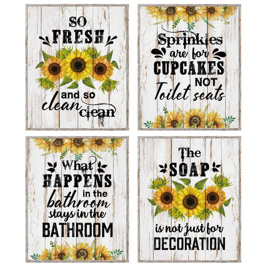 MTL HOE Funny Bathroom Wall Art, Sunflower Bathroom Quotes and Sayings Art Prints, Funny Bathroom Wall Decor Poster, Funny Signs for Bathroom,Funny Bathroom Decor, Set of 4 UNFRAMED 8 X 10 in
