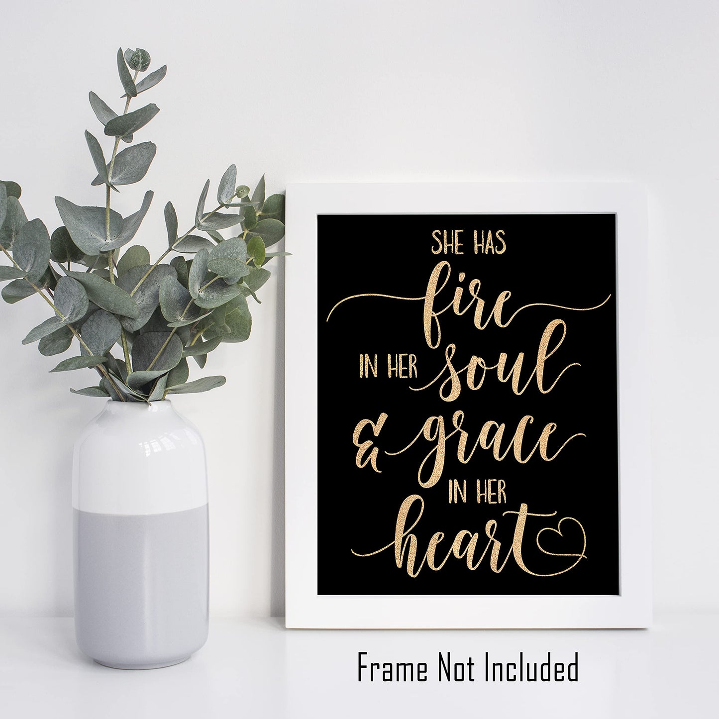 Brooke & Vine Inspirational Women Teen Girls Room Wall Decor Art Prints (UNFRAMED 8 x 10) Gift of Motivational Quote Posters Office Bedroom (She Has Fire In Her Soul - Black and Gold)