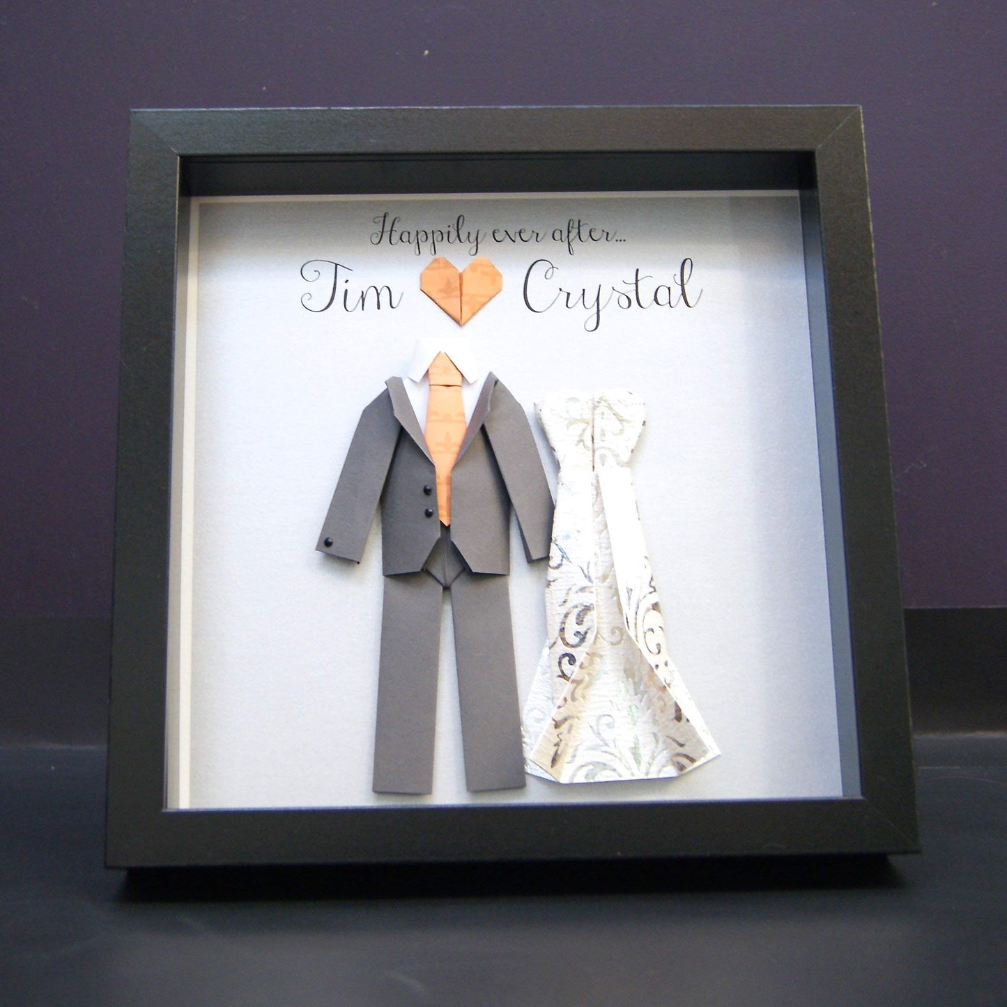 Personalized Wedding Frame, Engagement, First Anniversary, Bridal Shower Paper Origami Bride & Groom Custom Wall Art Gift