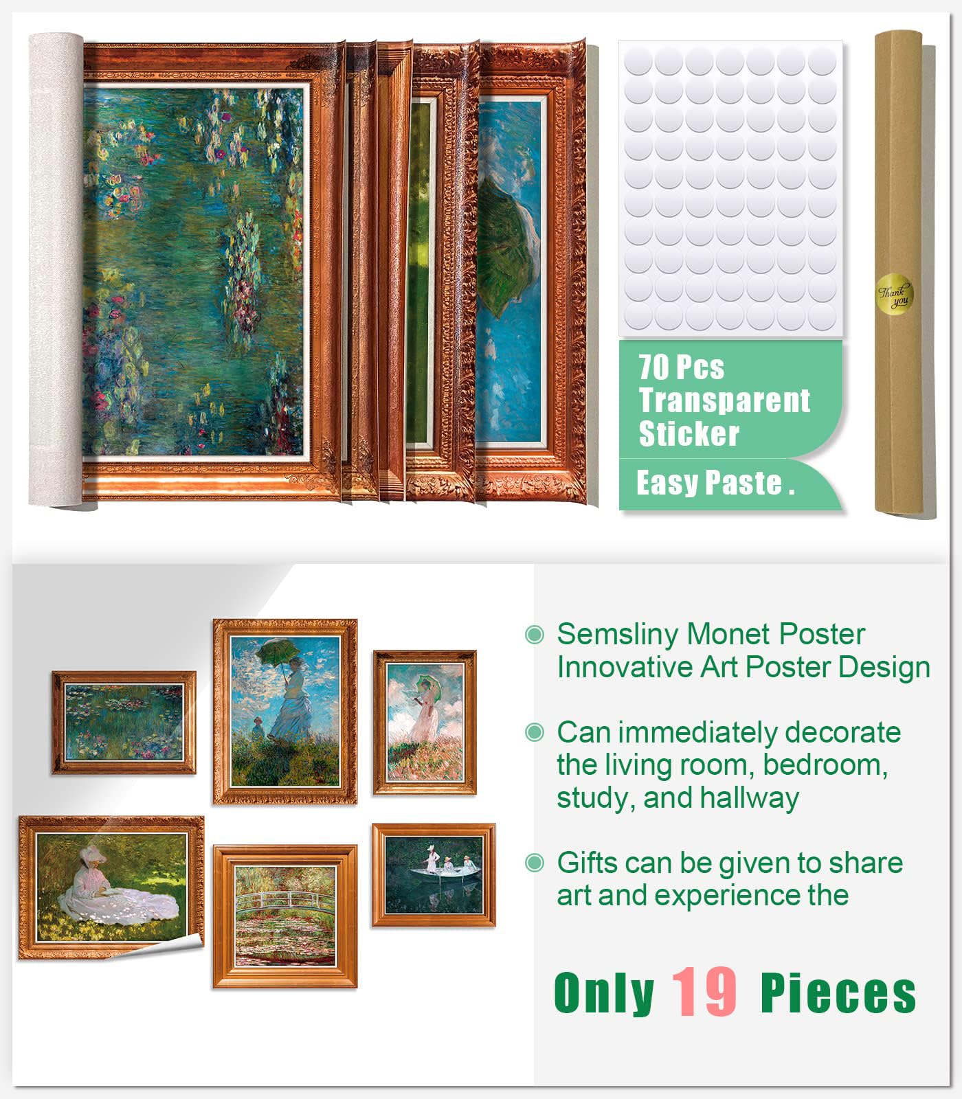 Semsliny Claude Monet Wall Art Print Set of 6 Art Posters and Prints of Famous Painting Claude Monet Water Lilies Poster Wall Art Decor for Living Room Prints Frame Artwork