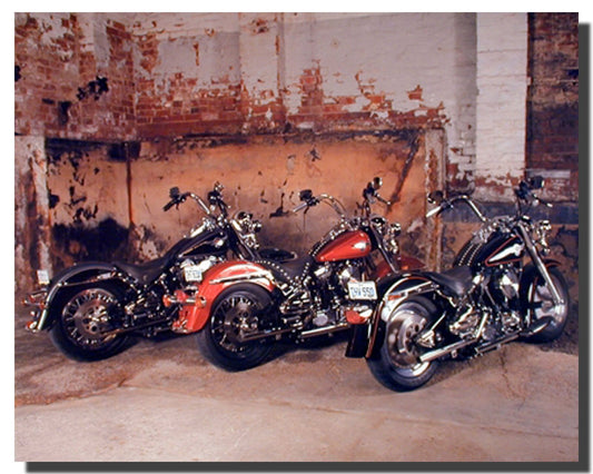 Three Old Harley Davidsons Vintage Motorcycle B Lovell Bike Wall Decor Art Print Poster (16x20)