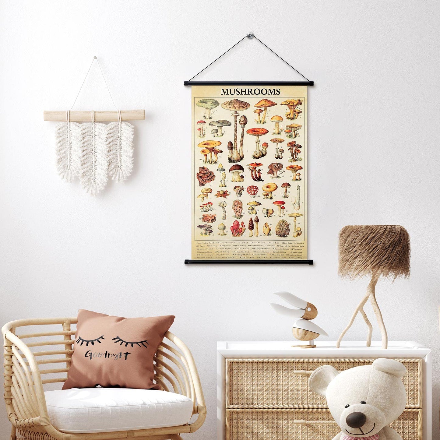 Geyee Vintage Mushroom Poster Fungus Wall Art Prints Rustic Mushroom Wall Hanging Illustrative Reference Chart Poster for Living Room Office Classroom Bedroom Decor Frame, 15.8x23.6 Inch (Kraft Color)