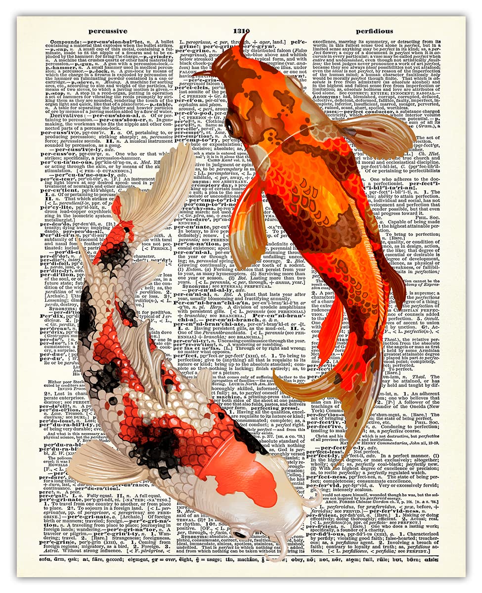 Koi Fishes Dictionary Wall Art Print: 8x10 Unframed Poster For Home, Office, Dorm & Bedroom Decor - Great Gift Idea Under $15 for Koi Fish Lovers