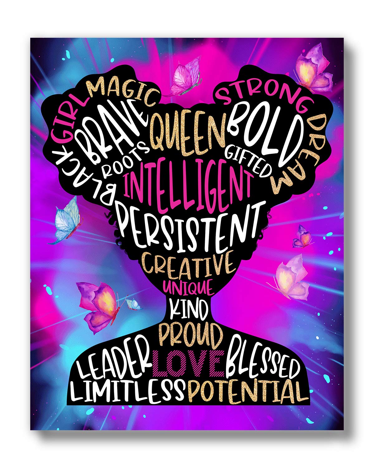 Brooke & Vine African American Black Girl Woman Wall Decor Gift Art Prints (UNFRAMED 8 x 10) Teen Tween Girl Room Inspirational Posters - Home, Office, Bedroom, Dorm or Cubicle (Afro Puff Girl)
