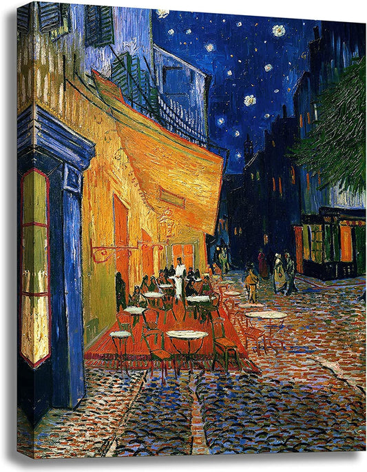 Cafe Terrace At Night by Vincent Van Gogh Canvas Wall Art, Classic Artwork Poster Print for Bedroom Bathroom Decor - 12"x15"