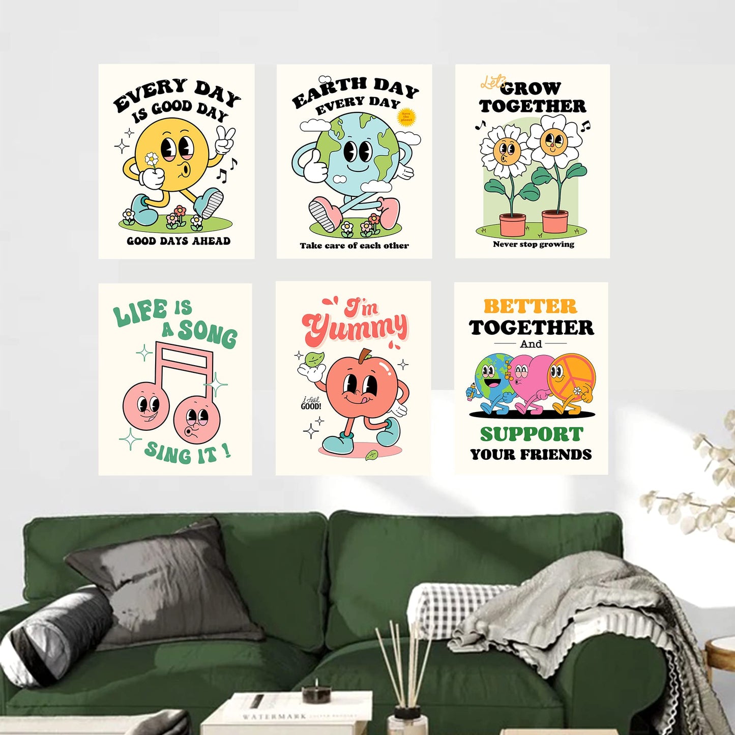 Retro Aesthetic Room Decor Vintage Cute Motivational Postive Quote Poster Print Wall Art Gift Home Bathroom Bedroom Unframed 6Pcs (8x10In)