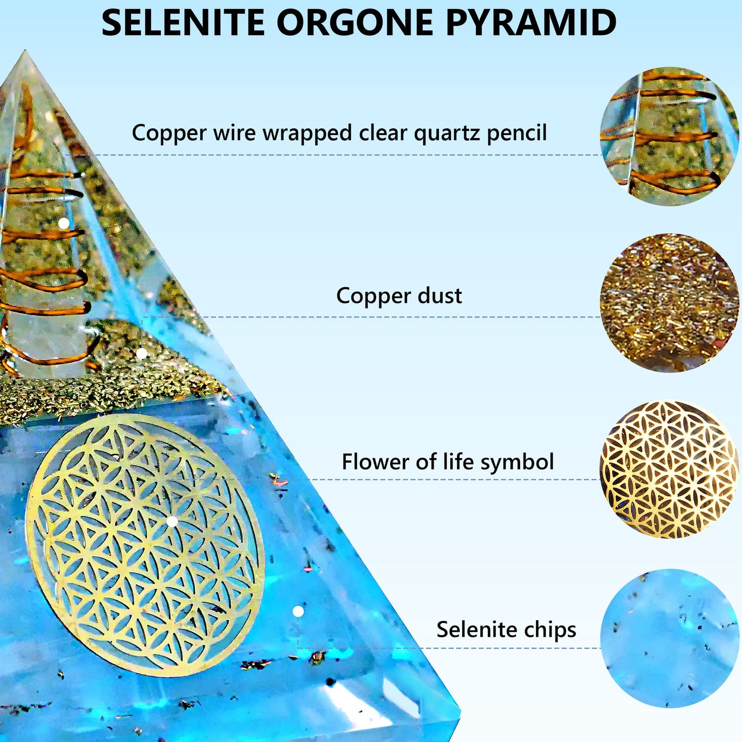 Anaya Agate Selenite Glow Orgonite Pyramid – Handmade Selenite Orgone Pyramid for High Frequency Vibration, Powers of Manifestation – White Crystal Pyramid Promotes Peace and Calmness