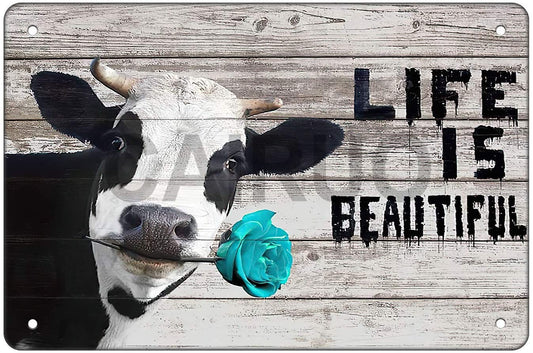 CAIRUO Cow Picture Wall Living Room Decor Tin Sign Life is Beautiful Wall Art Print Vintage Retro Poster Paintings Home Bar Cafe Decor